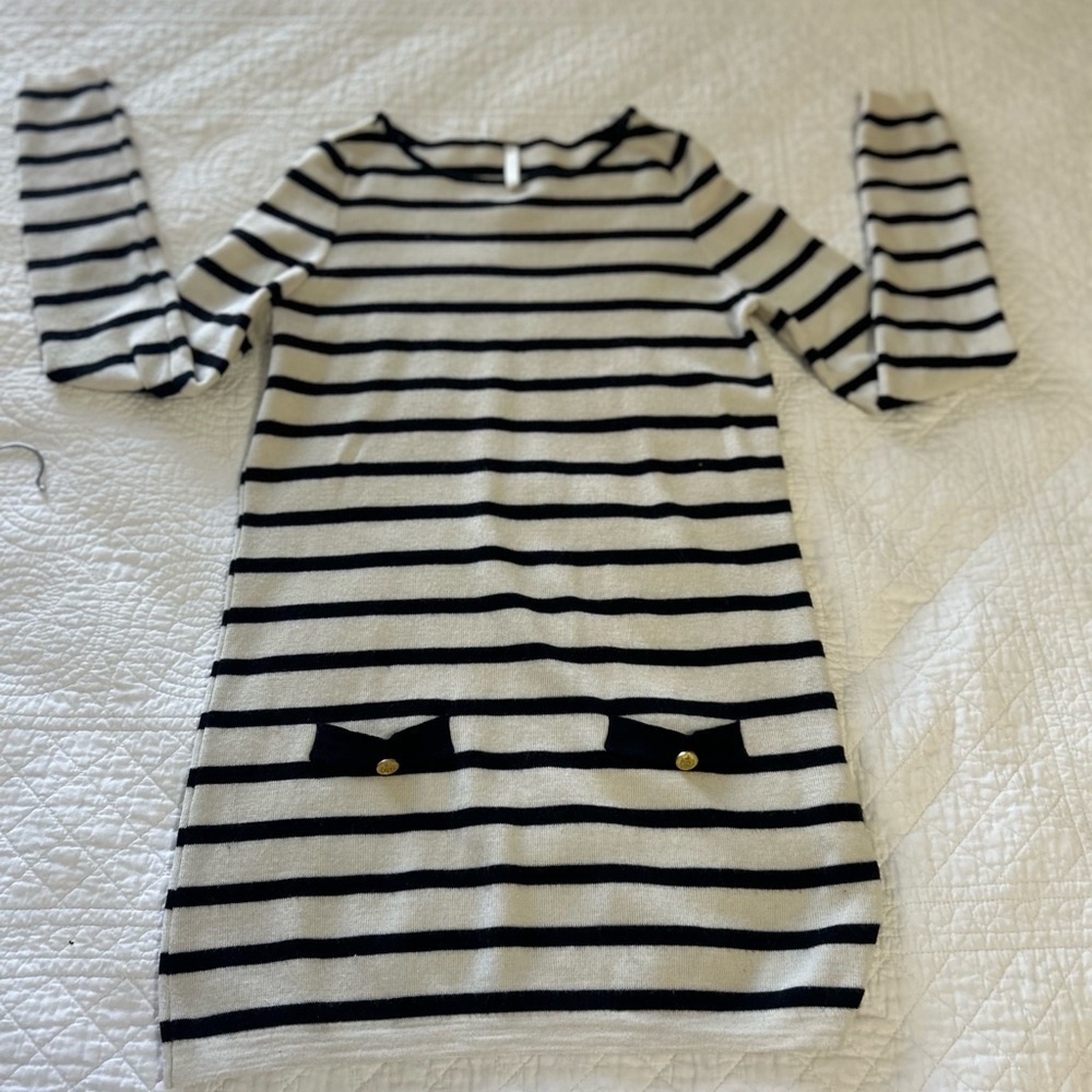 Yargici Navy/Cream Striped Sweater. Gold Buttons. Nautical. Regency.